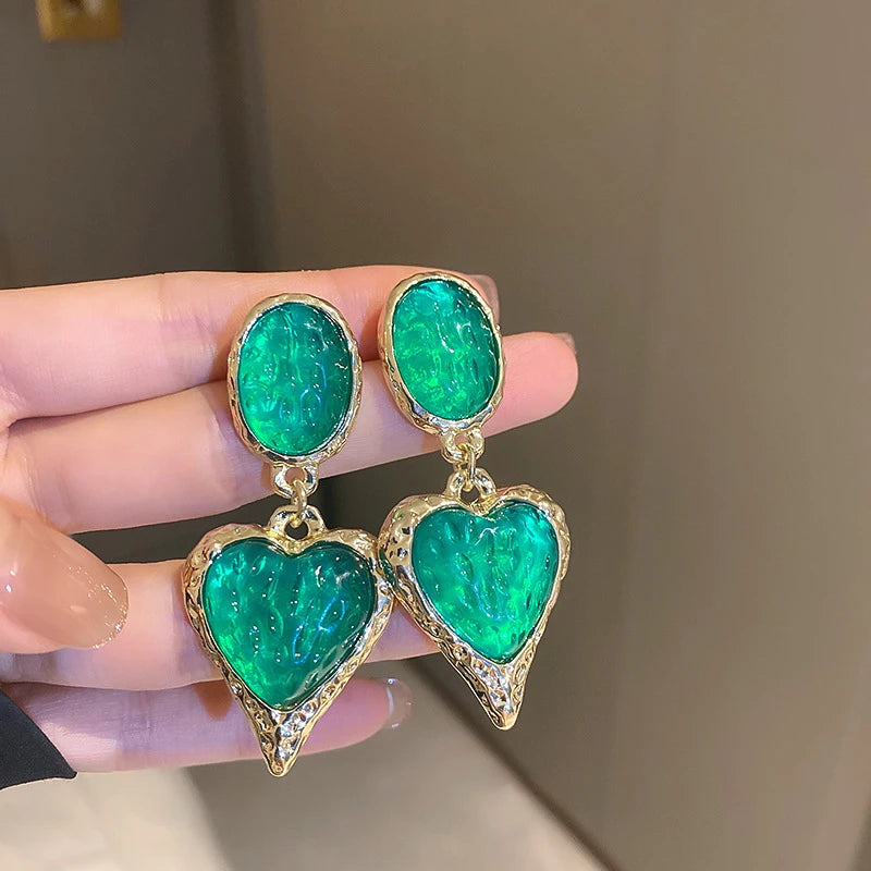 Colorful Heart Earrings Crystal Resin Dangle Earring For Women