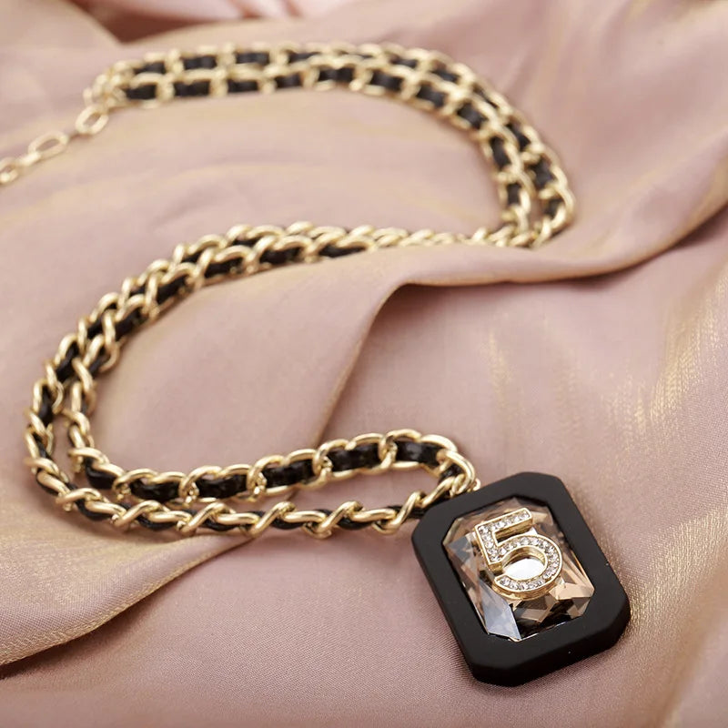 Crystal 5 Letter Pendants Necklace Women Long Chain Waist Jewelry Z506