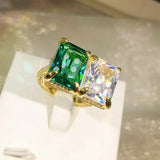 Big Double Stone Yellow Wedding Band Ring Female Adjustable Finger Ring