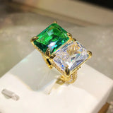 Big Double Stone Yellow Wedding Band Ring Female Adjustable Finger Ring