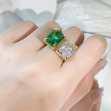 Big Double Stone Yellow Wedding Band Ring Female Adjustable Finger Ring