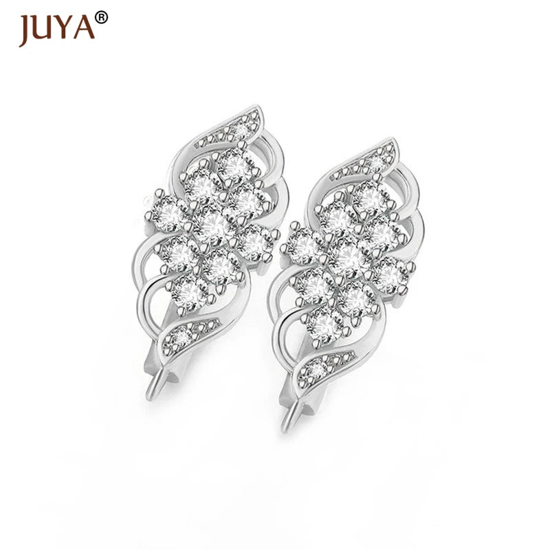 Flower Crystal CZ Rhinestone Earring Components 5 pairs