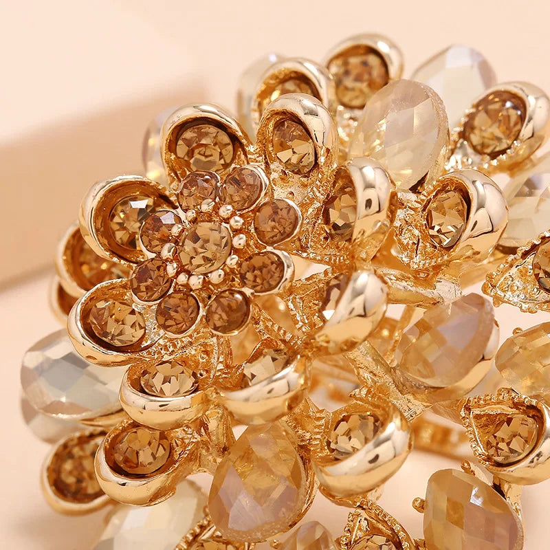 Champagne Crystal Flower Ring for Women