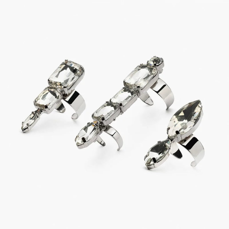 Crystal Open Rings for Women Rhinestone Adjustable Geometric Set
