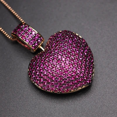 Heart Pendant Necklace Multicolor Zirconia Chain Choker