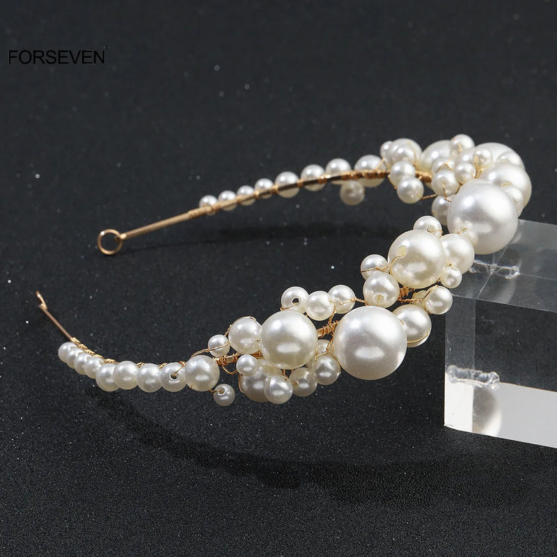 Big Pearl Headband Hair Hoop Bands Fairy Headwear Bride Hair Jewelry