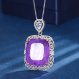 Purple Tourmaline Amethyst Pendant Necklace with Chain Plated Sweater