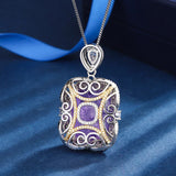 Purple Tourmaline Amethyst Pendant Necklace with Chain Plated Sweater