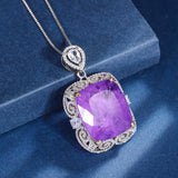 Purple Tourmaline Amethyst Pendant Necklace with Chain Plated Sweater