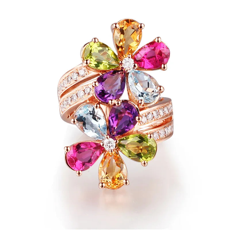 Rainbow Flower Party Rings Engagement Wedding Band Jewelry