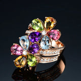 Rainbow Flower Party Rings Engagement Wedding Band Jewelry