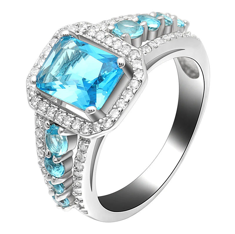 Big Square CZ Crystal Rings for Women Bridal Wedding Party Silver Charms Rings