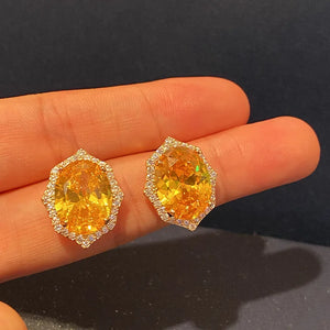 Big Yellow Diamond Sparkling Crystal Large Cubic Zirconia Stone Earrings