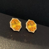 Big Yellow Diamond Sparkling Crystal Large Cubic Zirconia Stone Earrings