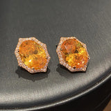 Big Yellow Diamond Sparkling Crystal Large Cubic Zirconia Stone Earrings