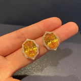 Big Yellow Diamond Sparkling Crystal Large Cubic Zirconia Stone Earrings