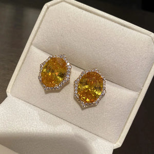 Big Yellow Diamond Sparkling Crystal Large Cubic Zirconia Stone Earrings
