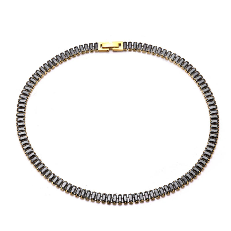 Crystal Zirconia Titanium Steel Collar Necklace 18K Gold-plated Women's Necklace
