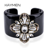 Crystal Beads Flower Cuff Bracelet Statement Bangle