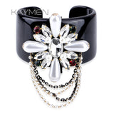 Crystal Beads Flower Cuff Bracelet Statement Bangle