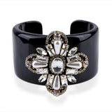 Crystal Beads Flower Cuff Bracelet Statement Bangle