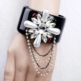 Crystal Beads Flower Cuff Bracelet Statement Bangle