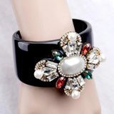 Crystal Beads Flower Cuff Bracelet Statement Bangle