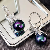 Black/Purple Drop Pearls Earrings Solid 925 Silver Needle Ear Hook
