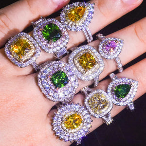 Rhinestone Heart Square Adjustable Open Rings Crystal Wedding Gift