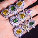 Rhinestone Heart Square Adjustable Open Rings Crystal Wedding Gift