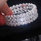 Crystal Rhinestone Bracelet Silver Cuff Bridal Wedding Jewelry