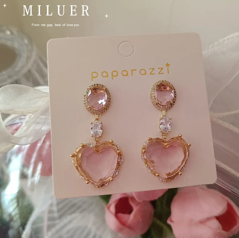 Vintage Heart Dangle Earrings Bridal Wedding Jewelry