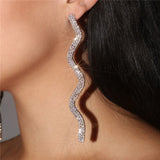Rhinestone Waves Fringe Chain Earrings Ball Jewelry