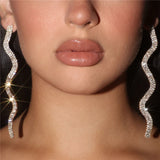 Rhinestone Waves Fringe Chain Earrings Ball Jewelry
