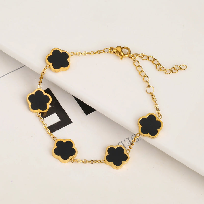 Flower Charm Bracelet For Women Stainless Steel Clover Jewelry Gift