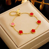Flower Charm Bracelet For Women Stainless Steel Clover Jewelry Gift
