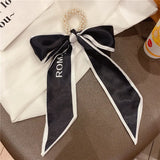 Beaded Bow Tiara Soft Headband Pearl Elastic Hair Ribbon Silk Scarf Hair Tie