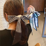Beaded Bow Tiara Soft Headband Pearl Elastic Hair Ribbon Silk Scarf Hair Tie