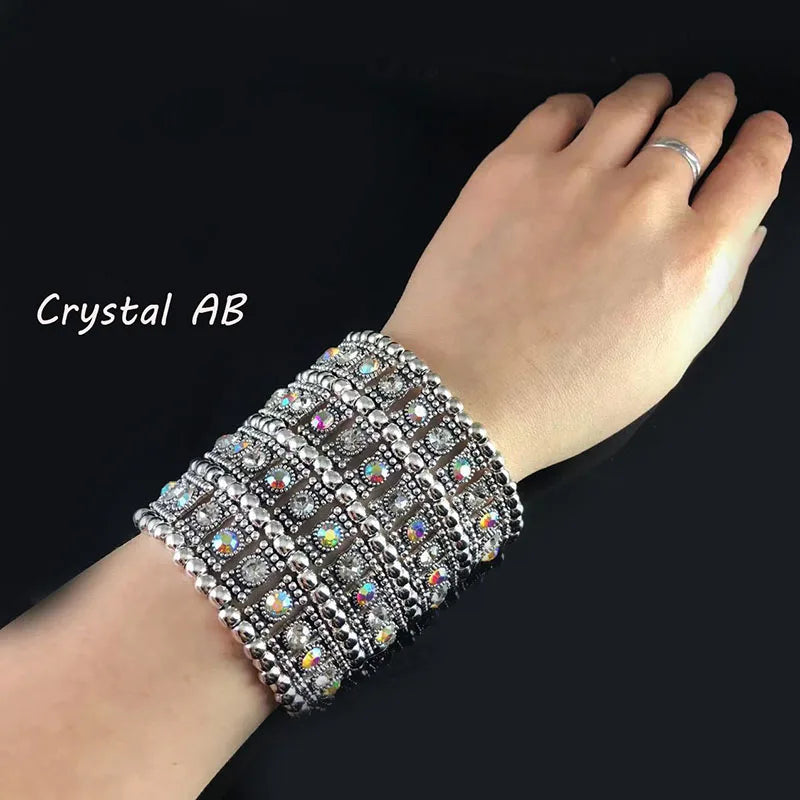 Women's Rhinestone Multi-Layer Bracelet Wide Hand Accessory