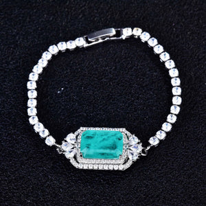 Silver Hand Chain Paraiba Tourmaline Bracelet For Women Cocktail Party