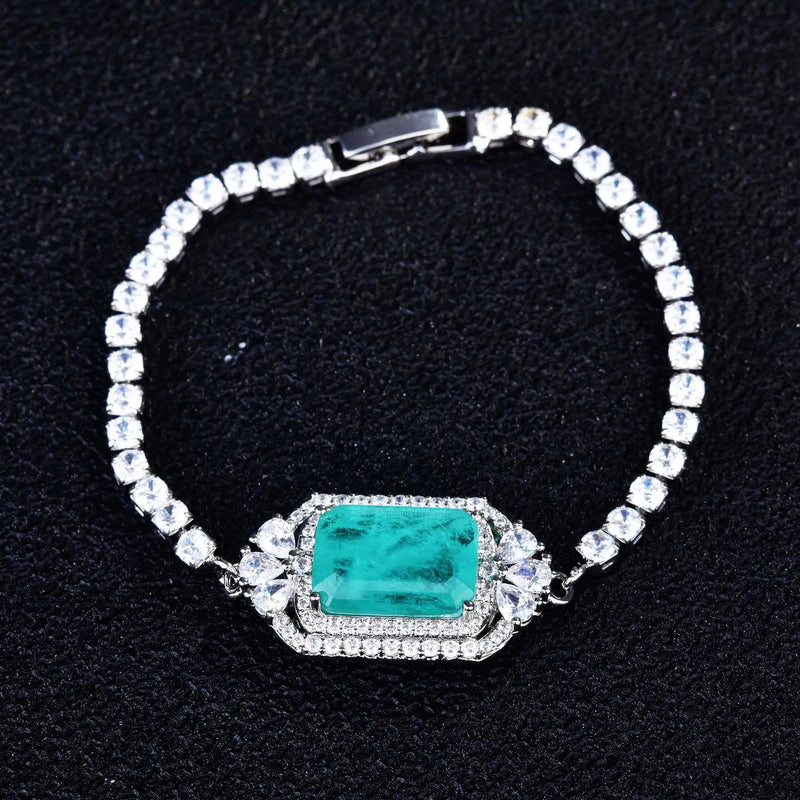 Silver Hand Chain Paraiba Tourmaline Bracelet For Women Cocktail Party