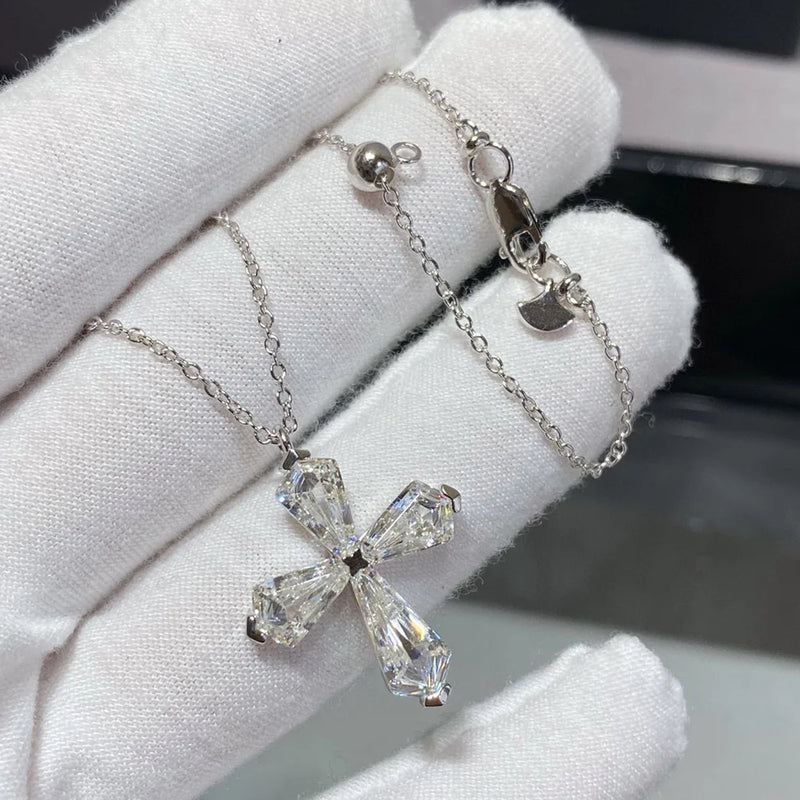 S925 Crystal Cross Pendant Necklace for Women