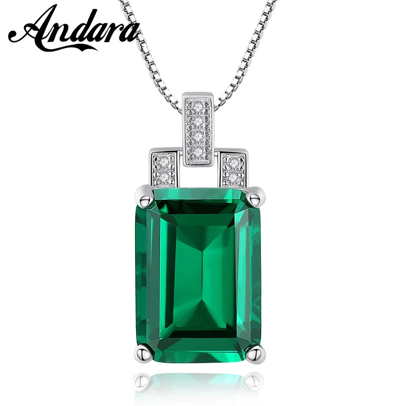 925 Silver Green Gem Necklace Pendant for Women Wedding Jewelry