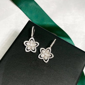 925 Silver Flower Drop Earrings with Crystal Charms