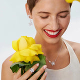 925 Silver Flower Drop Earrings with Crystal Charms