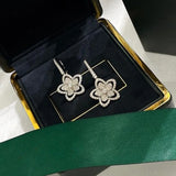925 Silver Flower Drop Earrings with Crystal Charms