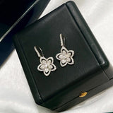 925 Silver Flower Drop Earrings with Crystal Charms