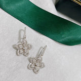 925 Silver Flower Drop Earrings with Crystal Charms