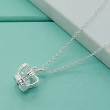925 Silver Queen Crown Pendant Necklace Women Charm Jewelry