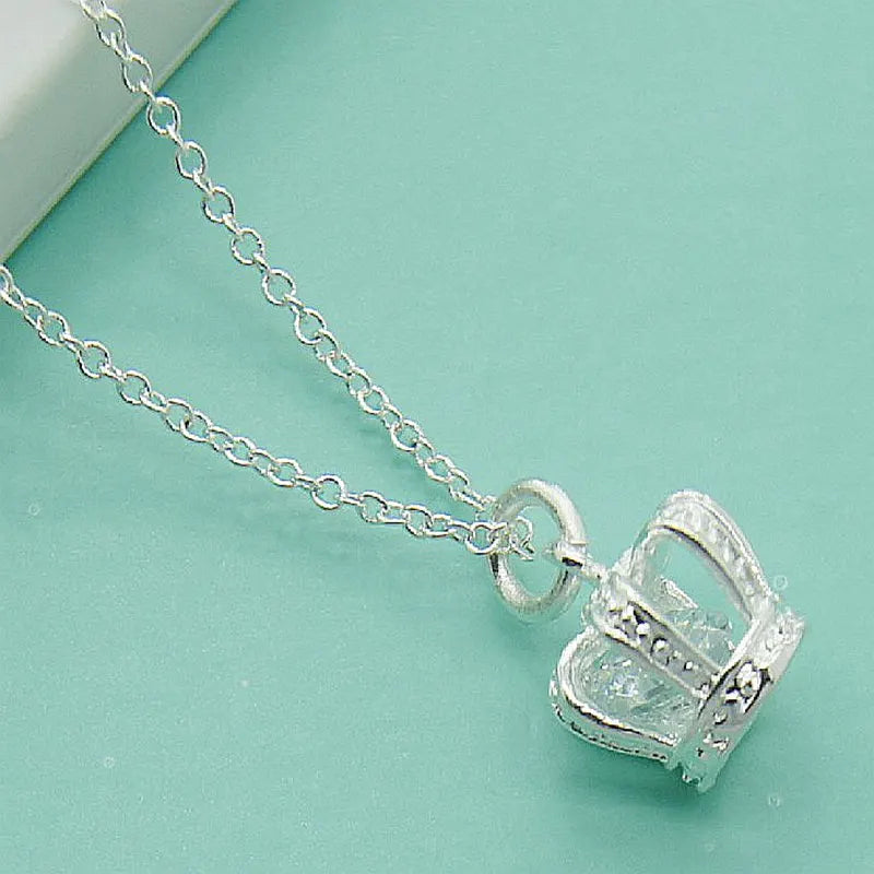 925 Silver Queen Crown Pendant Necklace Women Charm Jewelry